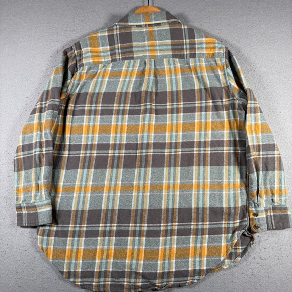Aerie Womens Plaid Flannel Button Down Shirt Grey Yellow Green Cotton K5405CVW - Picture 2 of 13